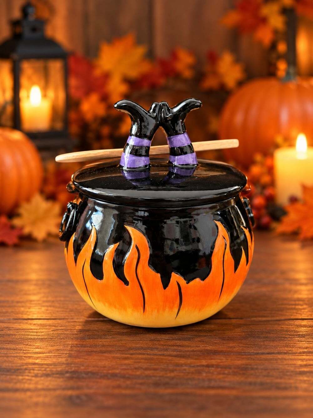 New Orange Witch Legs In Brew Pot Cauldron Party Dip W/ Spreader BBQ Kitchen